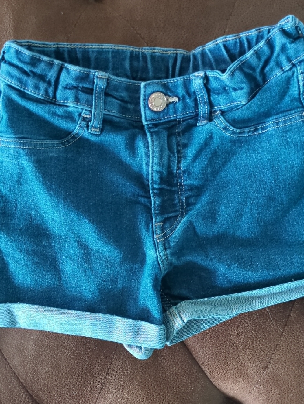 H&M Teal Blue Girls' Denim Roll-Cuff Shorts